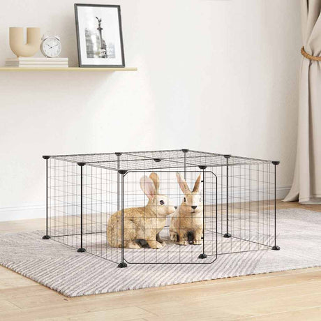 Vidaxl huisdierenkooi met deur 12 panelen 70x70x35 cm staal zwart