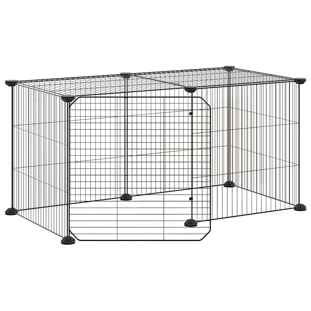 Vidaxl huisdierenkooi met deur 8 panelen 35x35 cm staal zwart