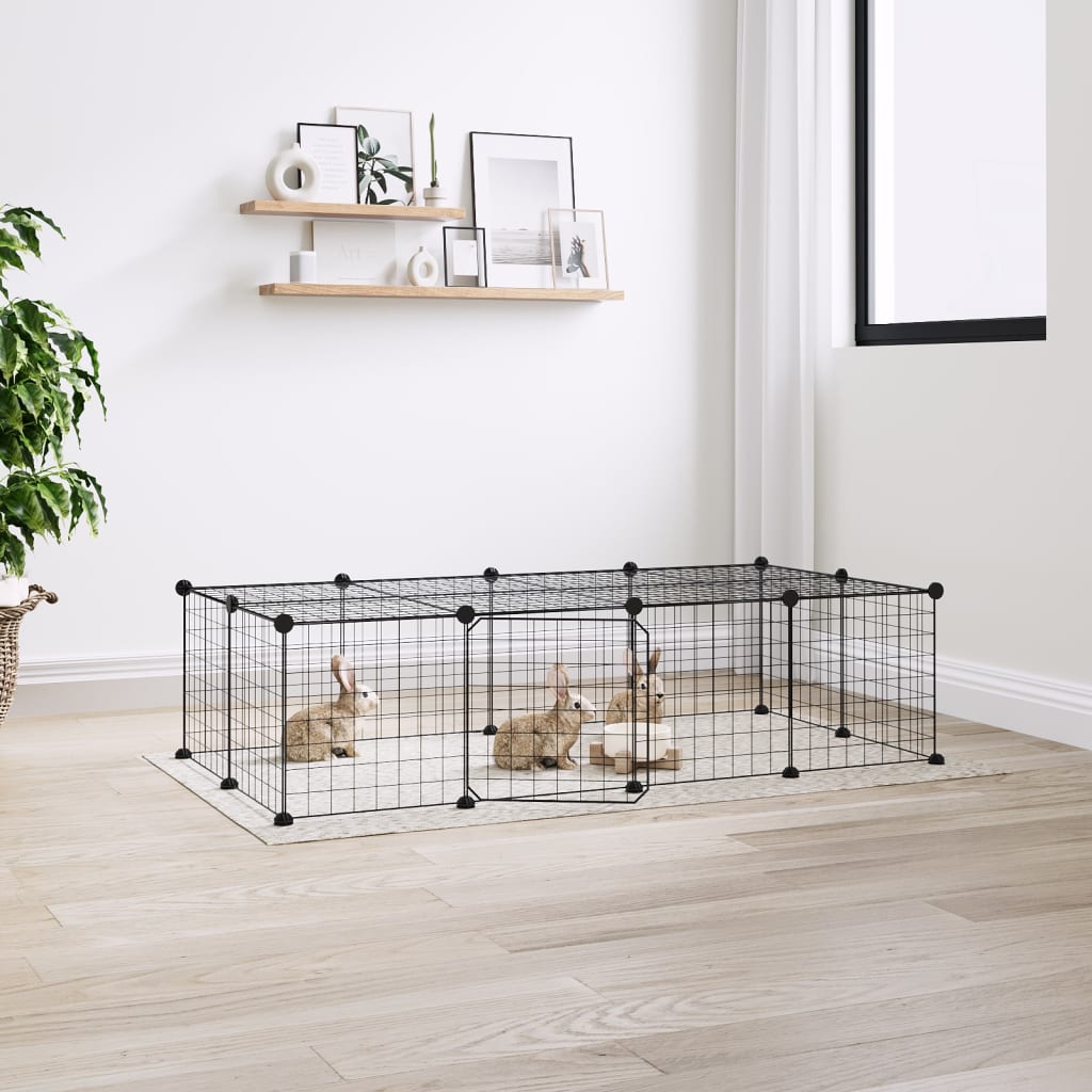 VidaXL Pets Cage With Door 20 Panels 35x35 Cm Steel Black