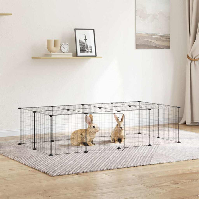 Vidaxl huisdierenkooi met deur 20 panelen 140x70x35 cm staal zwart