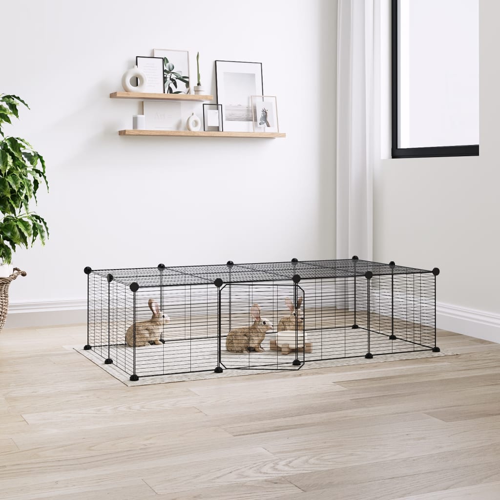 VidaXL Pets Cage With Door 20 Panels 35x35 Cm Steel Black