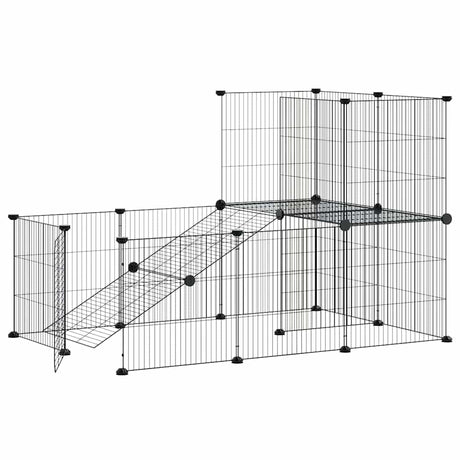 Vidaxl huisdierenkooi met deur 20 panelen 35x35 cm staal zwart