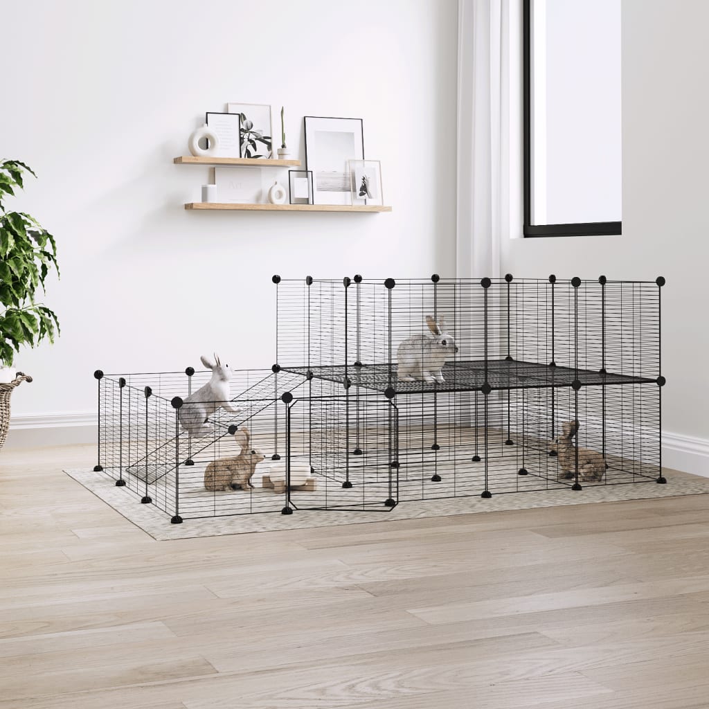 Vidaxl Pets Cage z drzwiami 44 panele 35x35 cm stalowa czarna