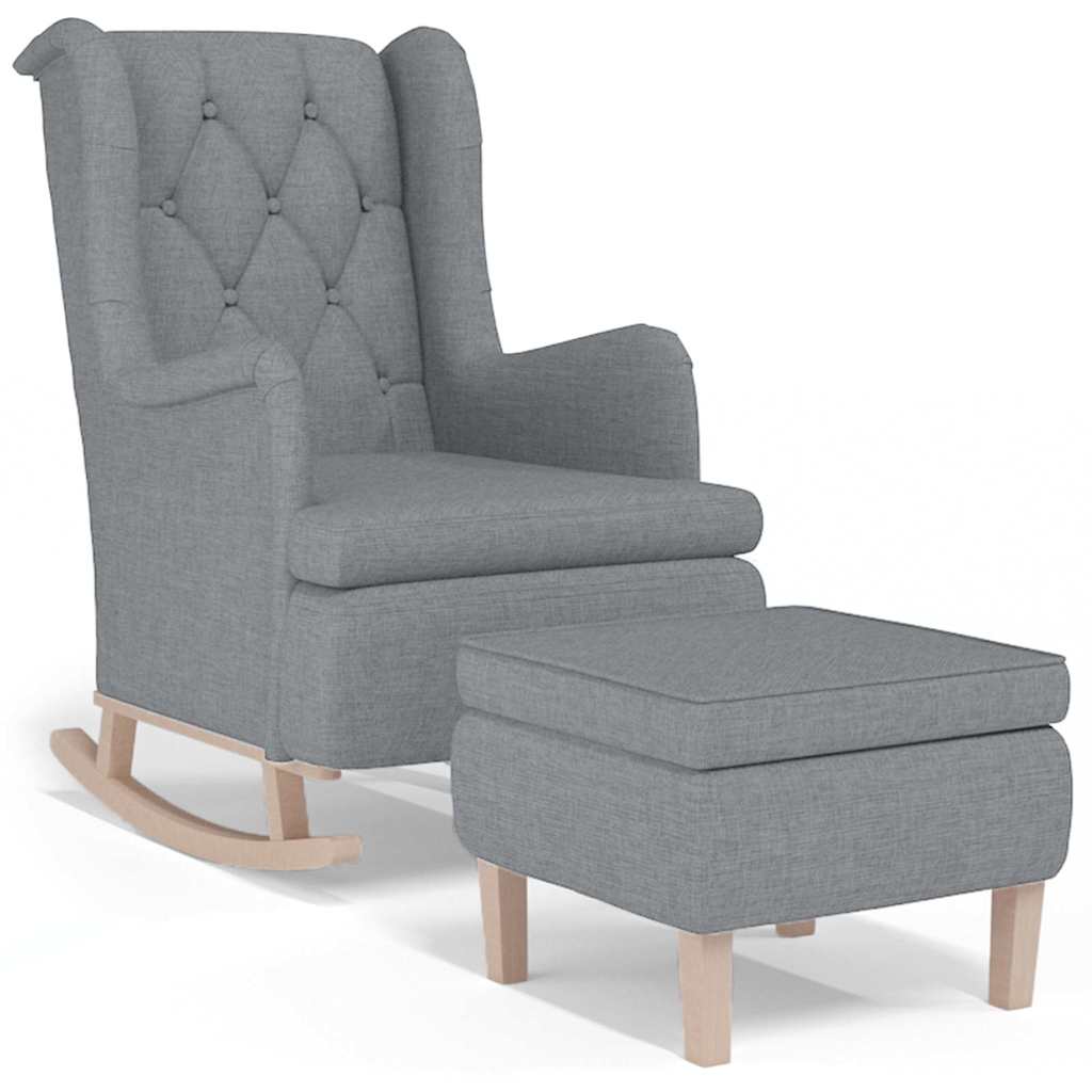 Vidaxl fauteuil met schommelpoten en voetenbank stof lichtgrijs