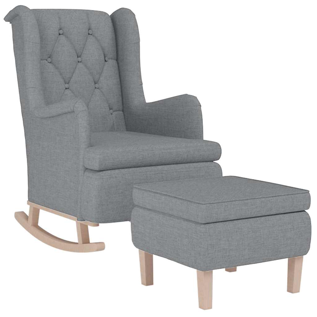 Vidaxl fauteuil met schommelpoten en voetenbank stof lichtgrijs
