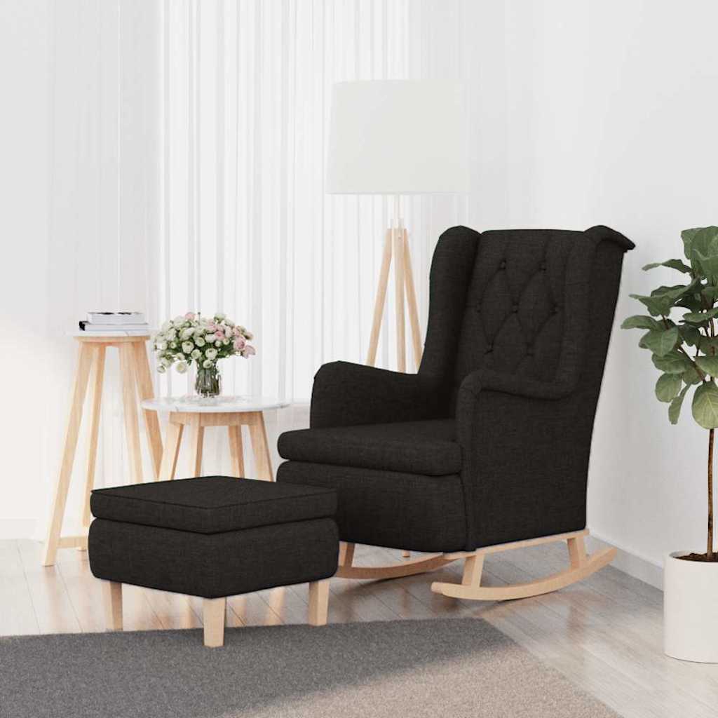 Vidaxl fauteuil met schommelpoten en voetenbank stof zwart
