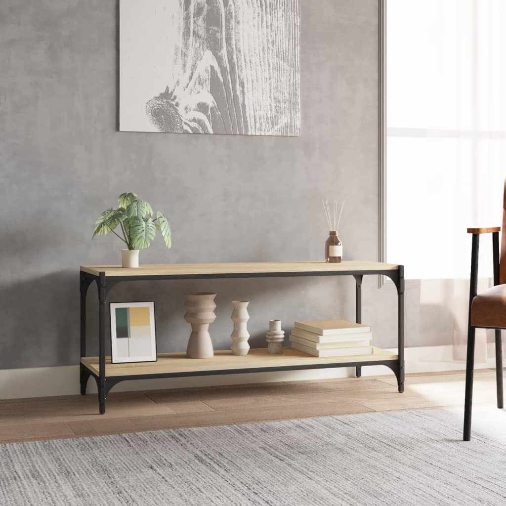 Vidaxl tv-meubel 100x33x41 cm bewerkt hout en staal sonoma eikenkleur