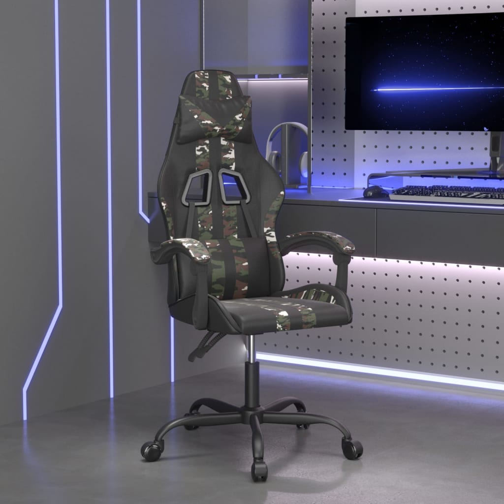 Vidaxl gamestoel draaibaar kunstleer zwart en camouflage