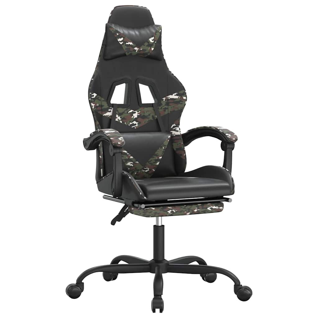Vidaxl gamestoel draaibaar met voetensteun kunstleer zwart camouflage