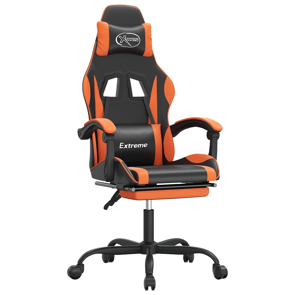 Vidaxl gamestoel draaibaar met voetensteun kunstleer zwart en oranje