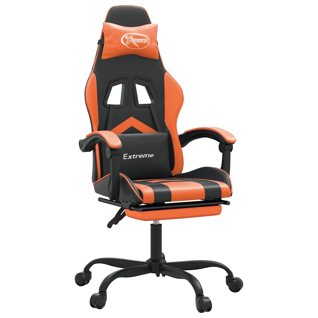 Vidaxl gamestoel draaibaar met voetensteun kunstleer zwart en oranje