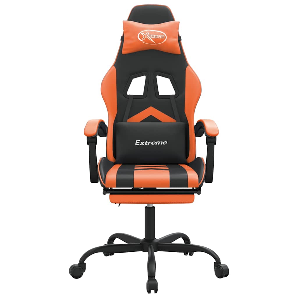 Vidaxl gamestoel draaibaar met voetensteun kunstleer zwart en oranje