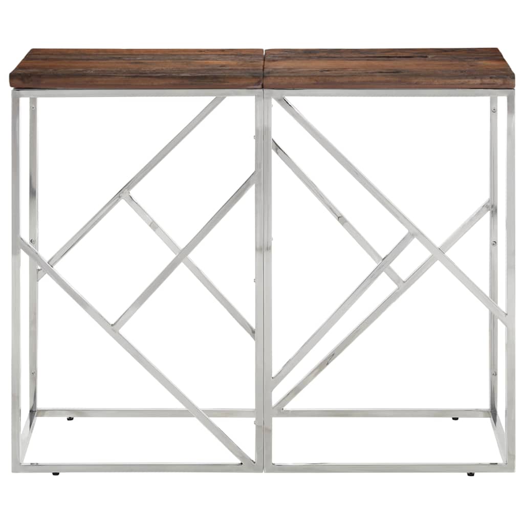Vidaxl wandtafel roestvrij staal en massief bielshout zilverkleurig