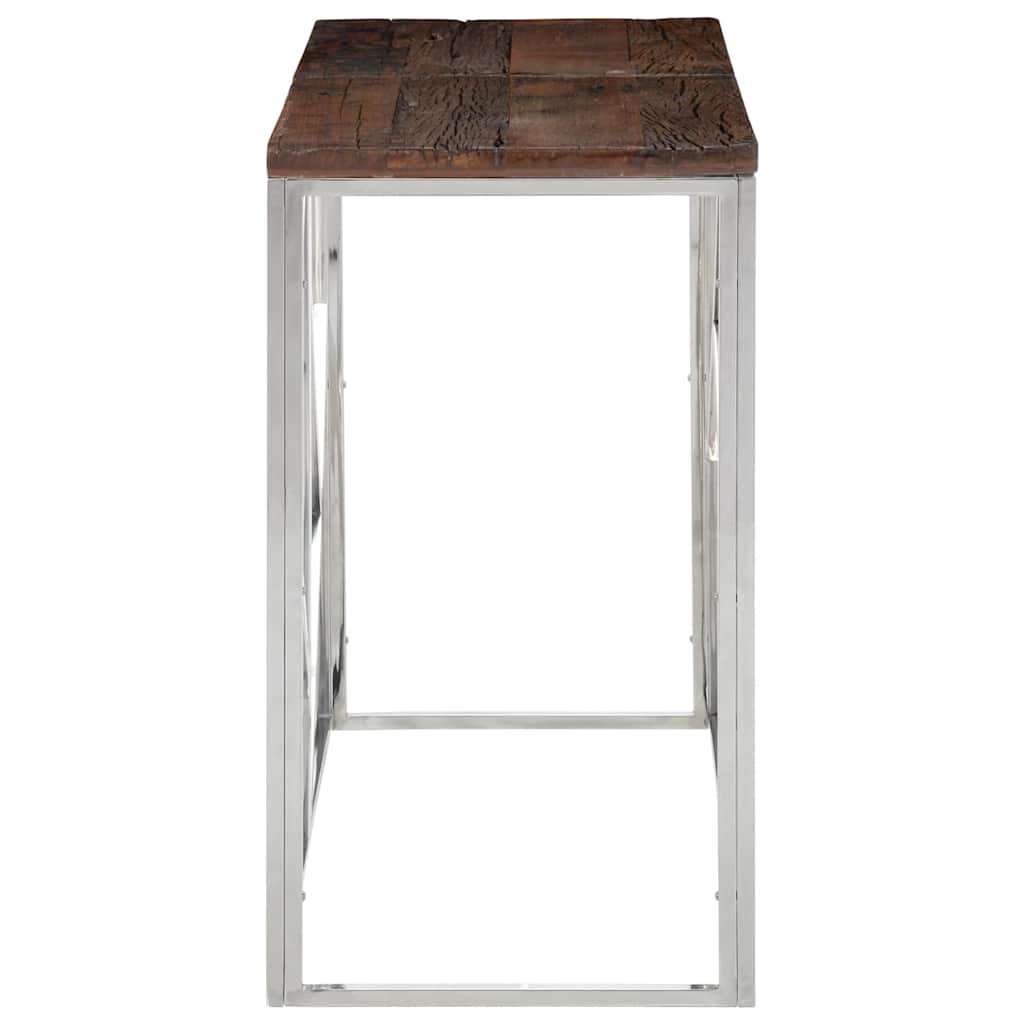 Vidaxl wandtafel roestvrij staal en massief bielshout zilverkleurig