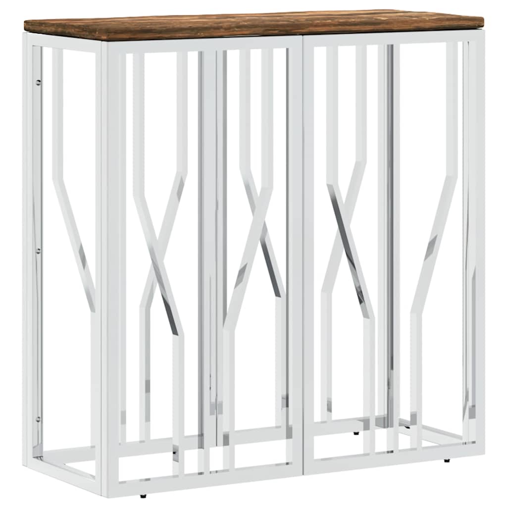 Vidaxl wandtafel roestvrij staal en massief gerecycled hout zilver