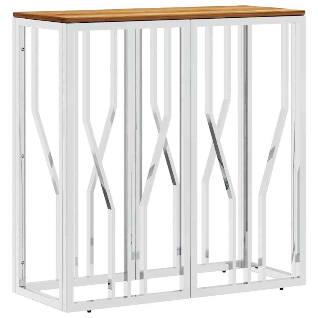 Vidaxl wandtafel roestvrij staal en massief acaciahout zilverkleurig