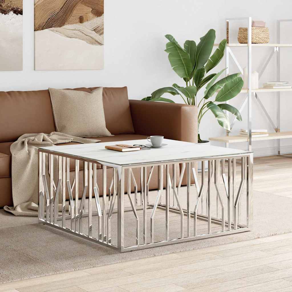 Vidaxl salontafel 100x100x50 cm roestvrij staal en glas zilverkleurig