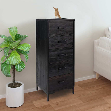 Vidaxl ladekast 42x35x110 cm massief grenenhout zwart