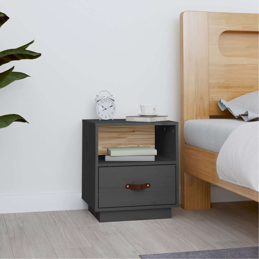 Vidaxl nachtkastje 40x34x45 cm massief grenenhout grijs