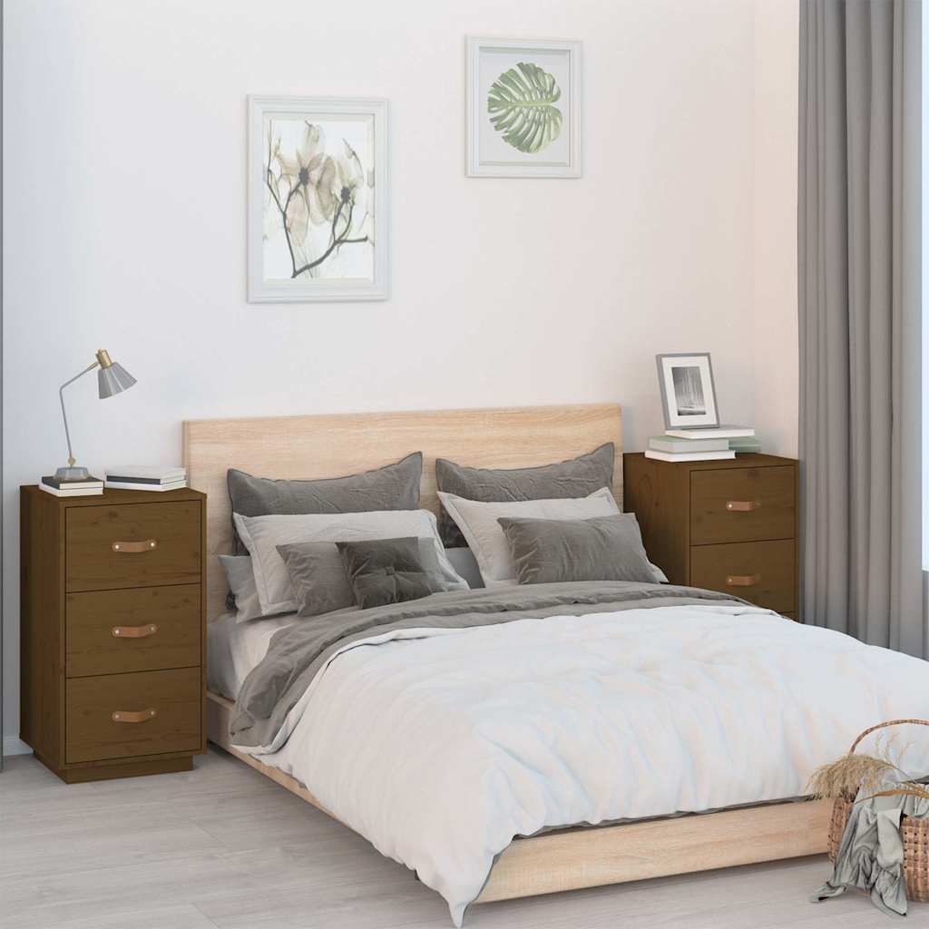 Vidaxl nachtkastjes 2 st 40x40x75 cm massief grenenhout honingbruin