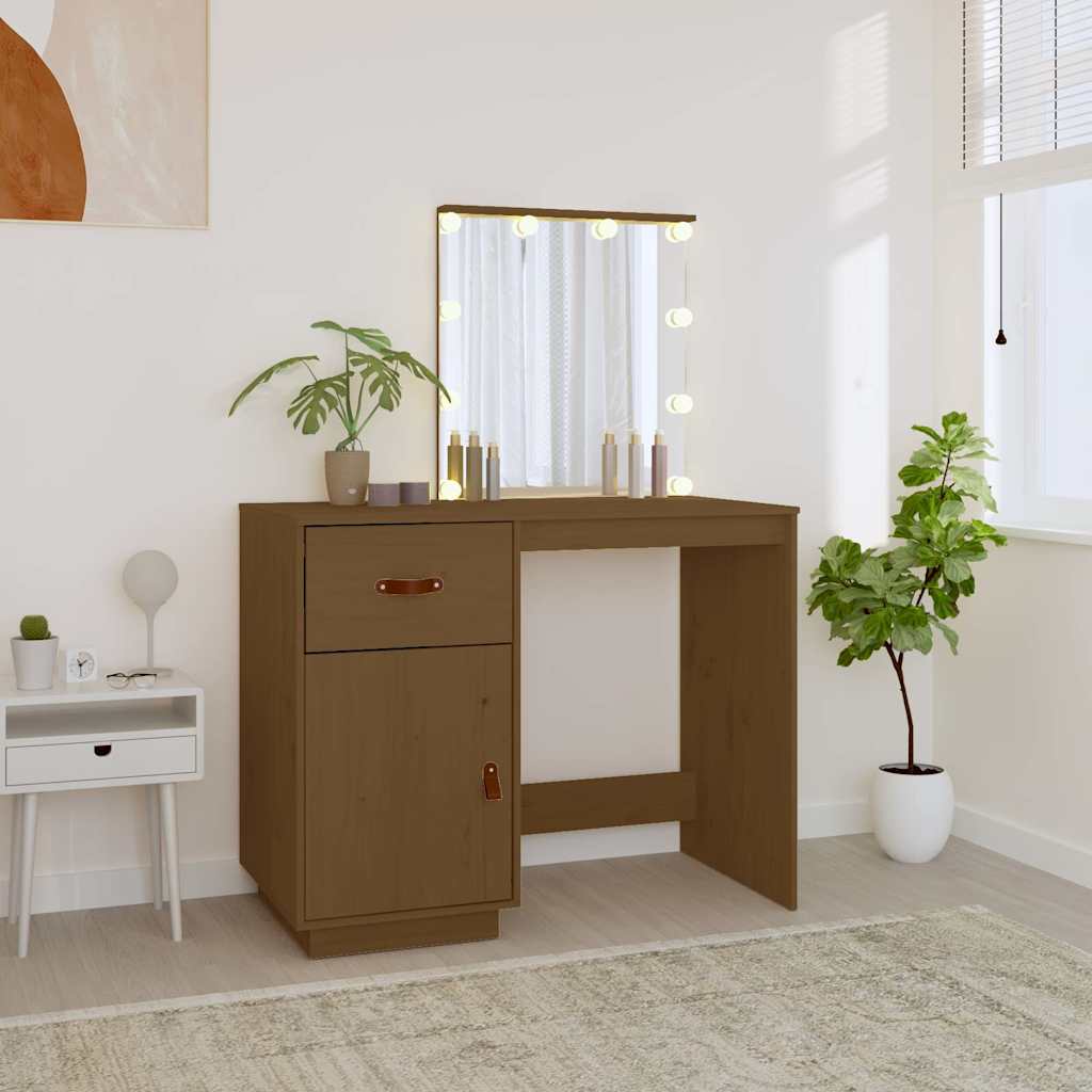 Vidaxl kaptafel met led 95x50x133,5 cm massief grenenhout honingbruin