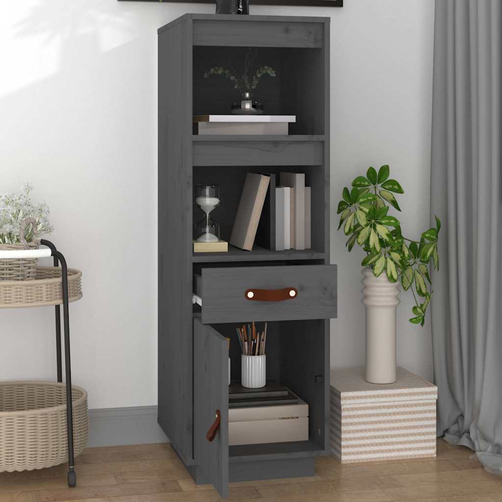 Vidaxl hoge kast 34x40x108,5 cm massief grenenhout grijs