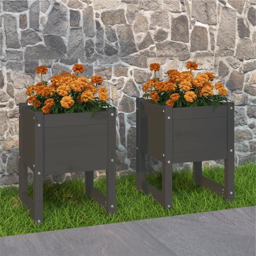 Vidaxl Planters 2 ST 40x40x52.5 cm Solid Pine Grey Grey