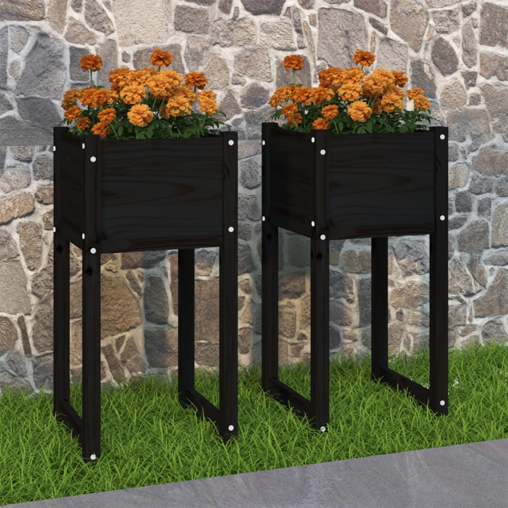 Vidaxl Planters 2 st 40x40x81 cm pevná borovice černá