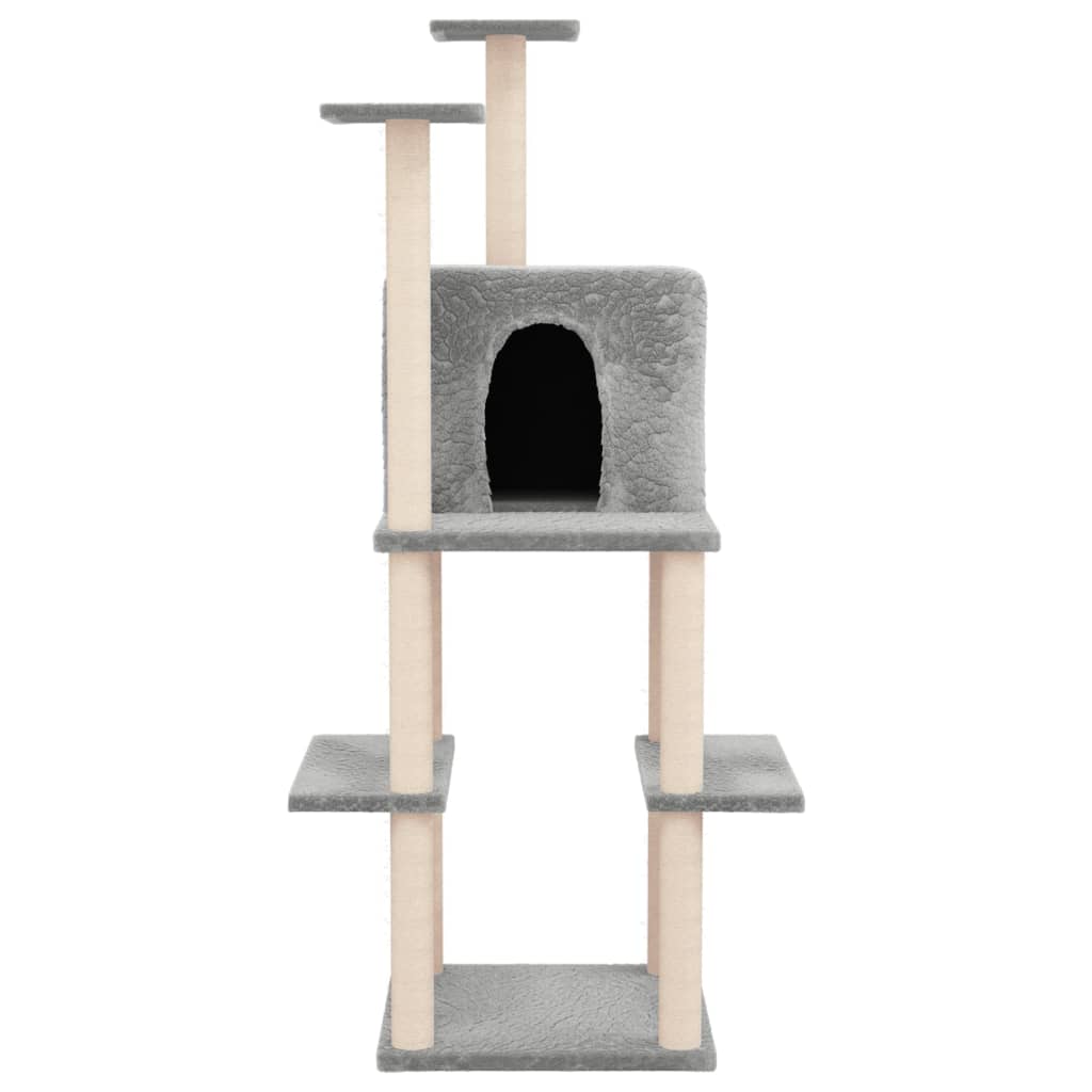 Muebles de gato de Vidaxl con postes de rascado de sisal 144.5 cm de gris claro