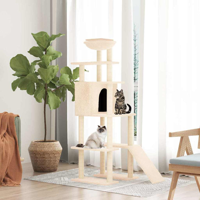 Vidaxl kattenmeubel met sisal krabpalen 166 cm crèmekleurig