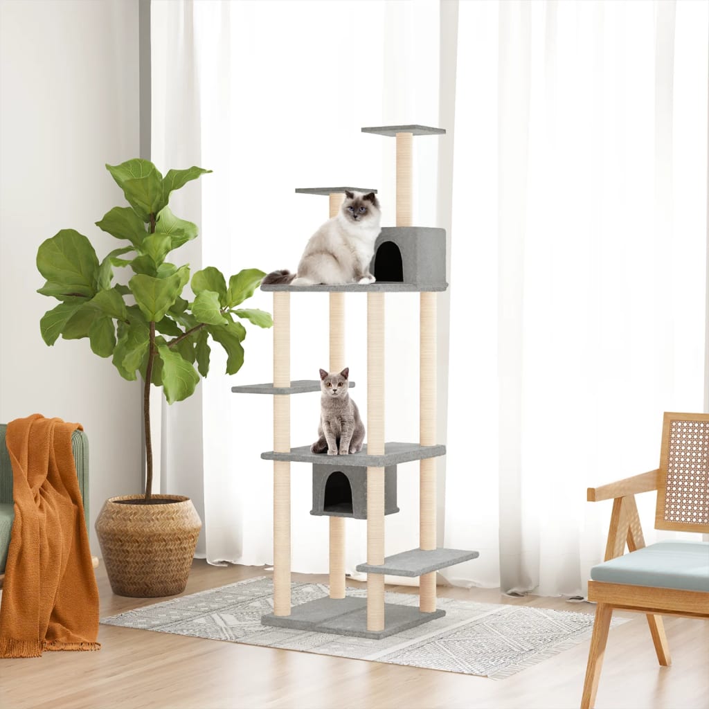 Muebles de gato de Vidaxl con postes de rascado de sisal 176 cm de gris claro