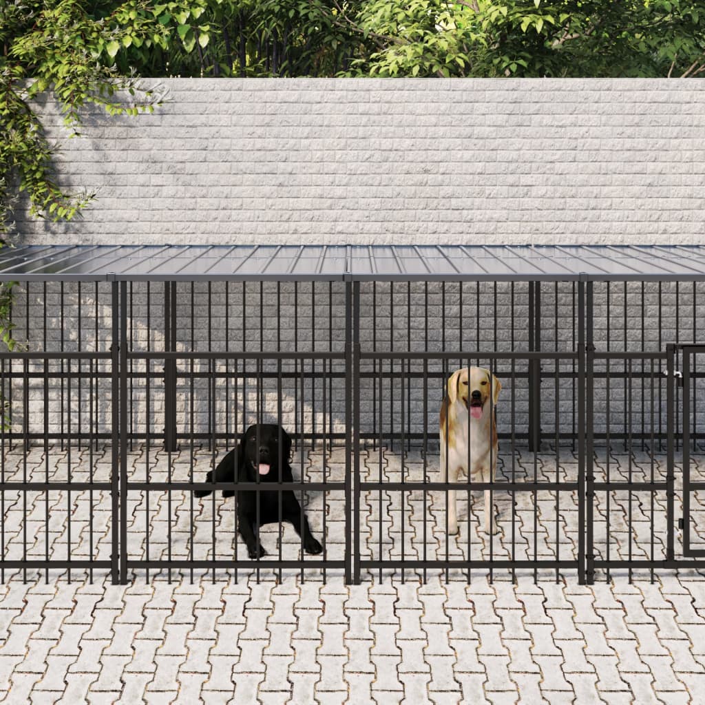 Vidaxl hundkennel med tak 9,38 m² stål