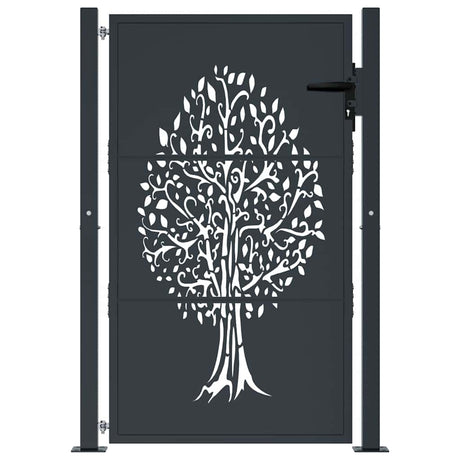 Vidaxl poort 100x125 cm met boomontwerp staal antracietkleurig