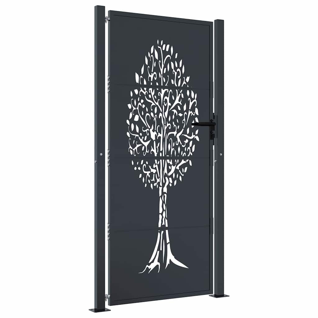 Vidaxl poort 100x200 cm met boomontwerp staal antracietkleurig