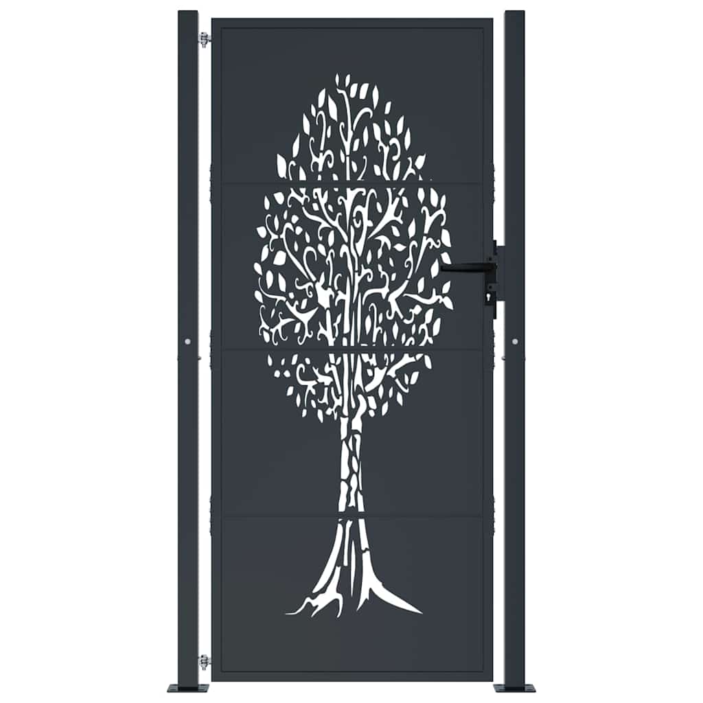 Vidaxl poort 100x200 cm met boomontwerp staal antracietkleurig