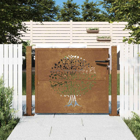 Vidaxl poort 105x105 cm boomontwerp cortenstaal
