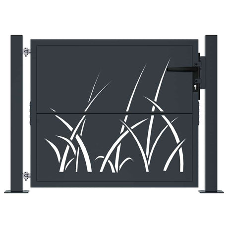 Vidaxl poort met grasontwerp 100x75 cm staal antracietkleurig