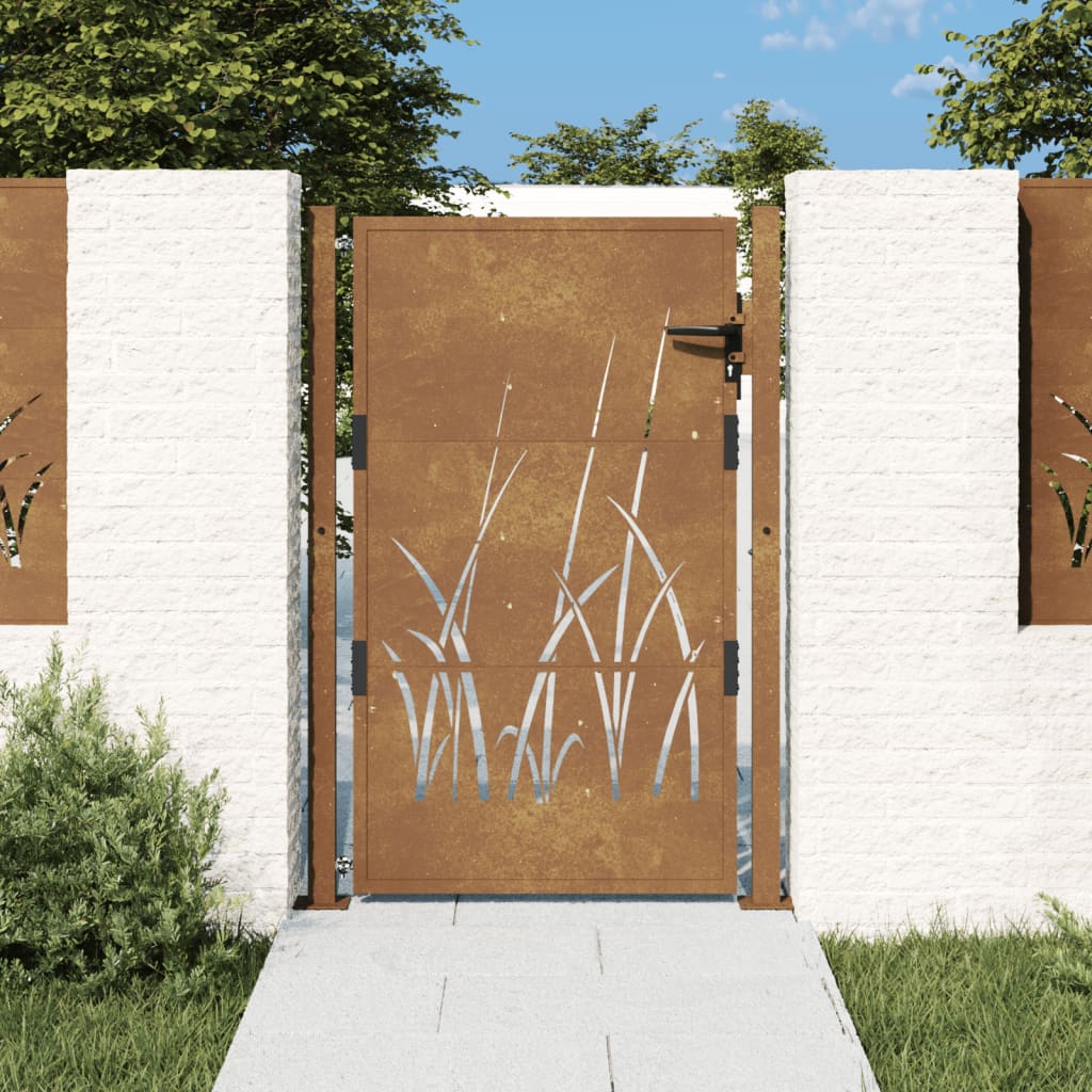 Vidaxl Poort Grass Design 105x130 cm Cortenstaal