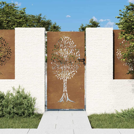 Vidaxl poort 85x200 cm boomontwerp cortenstaal