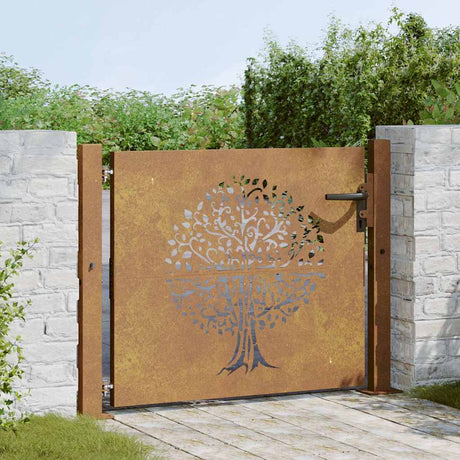 Vidaxl poort 100x100 cm boomontwerp cortenstaal