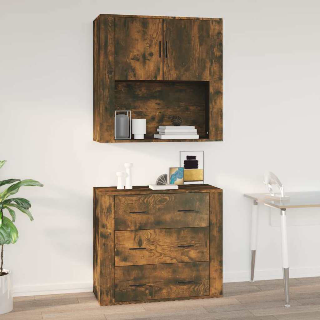 Vidaxl wandkast 80x33x80 cm bewerkt hout gerookt eikenkleurig
