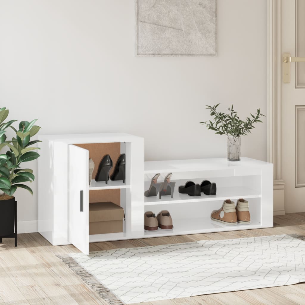 Vidaxl Cabinet da scarpe 130x35x54 cm Bianco di lucentezza in legno trasformato