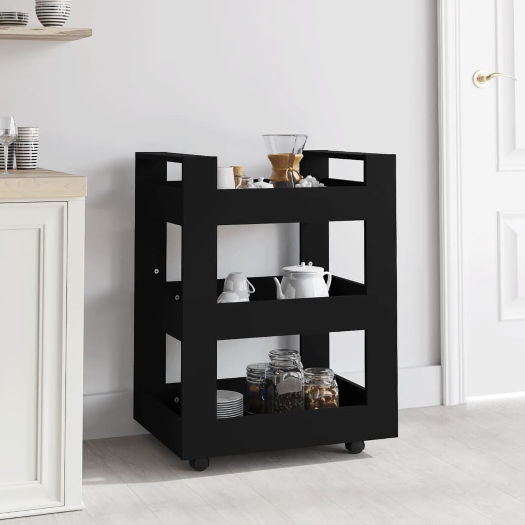 Vidaxl keukentrolley 60x45x80 cm bewerkt hout zwart