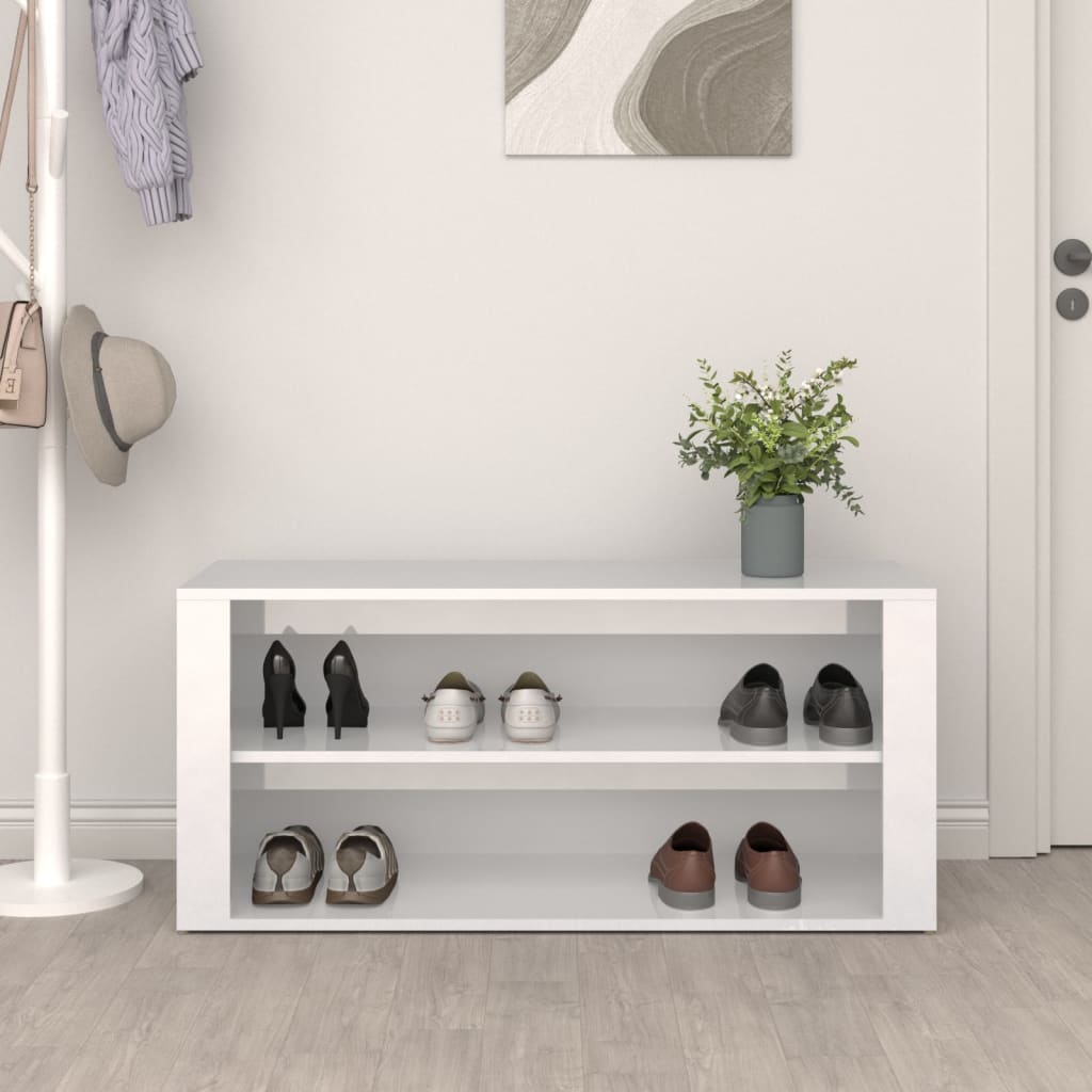 Vidaxl Shoe Rack 100x35x45 cm Madera procesada Alto brillo blanco