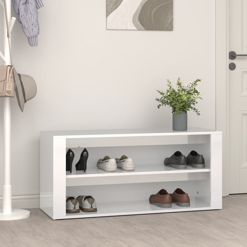 Vidaxl Shoe Rack 100x35x45 cm Madera procesada Alto brillo blanco