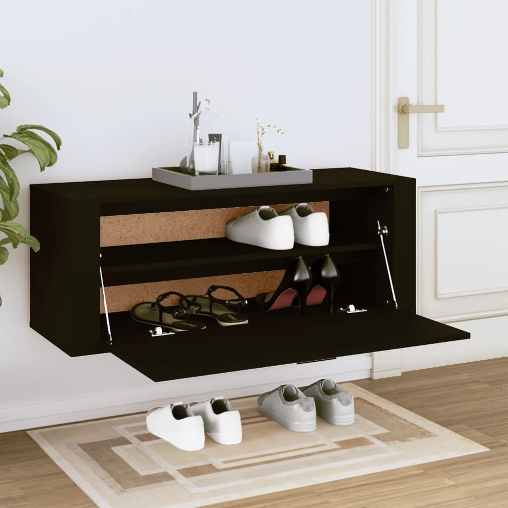 Vidaxl Wall Shoe Cabinet 100x35x38 cm Vlastní dřevo černé