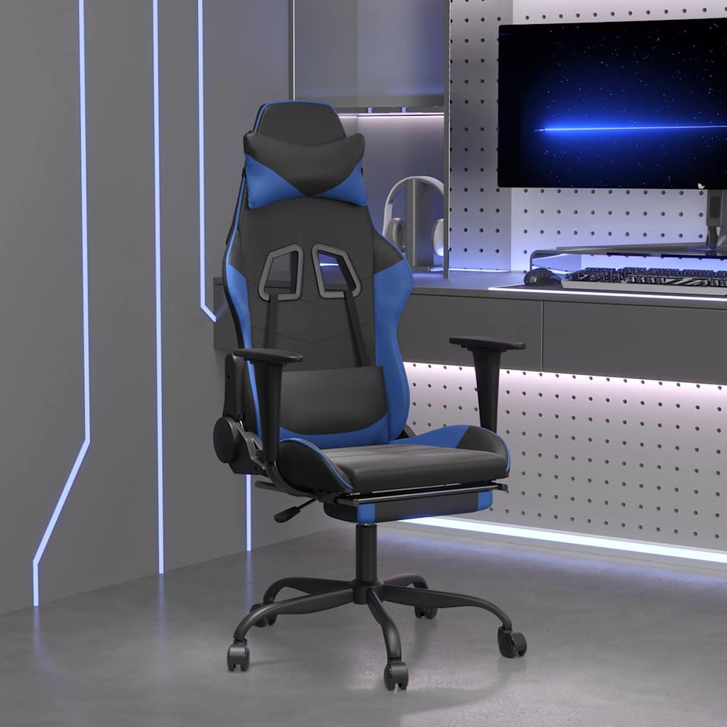 Vidaxl gamestoel met voetensteun kunstleer zwart en blauw