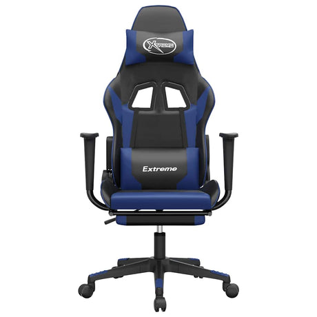 Vidaxl gamestoel met voetensteun kunstleer zwart en blauw