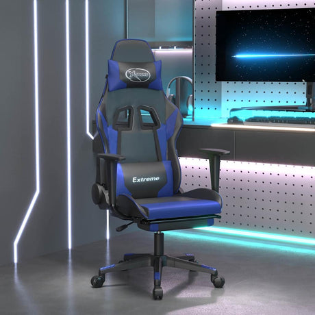 Vidaxl gamestoel met voetensteun kunstleer zwart en blauw
