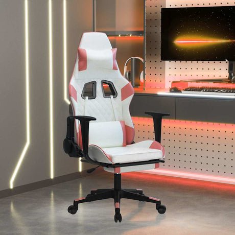Vidaxl gamestoel met voetensteun kunstleer wit en roze